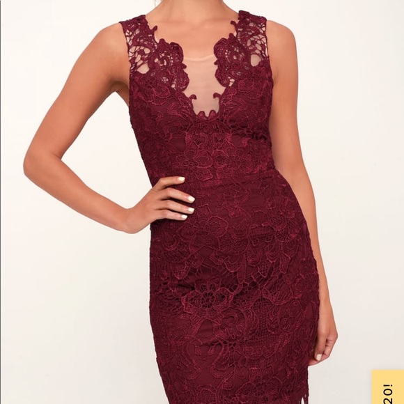 Lulu’s  Women’s Last Dance Burgundy Lace Bodycon Dress - Picture 6 of 6